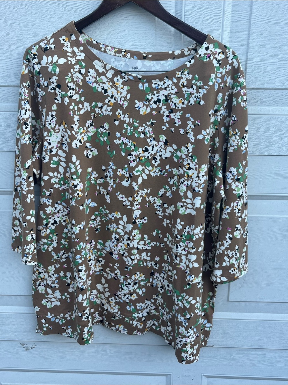 Women's J. Jill Lux supima Floral Scoop-Neck Long Sleeve Top cotton blend 2X